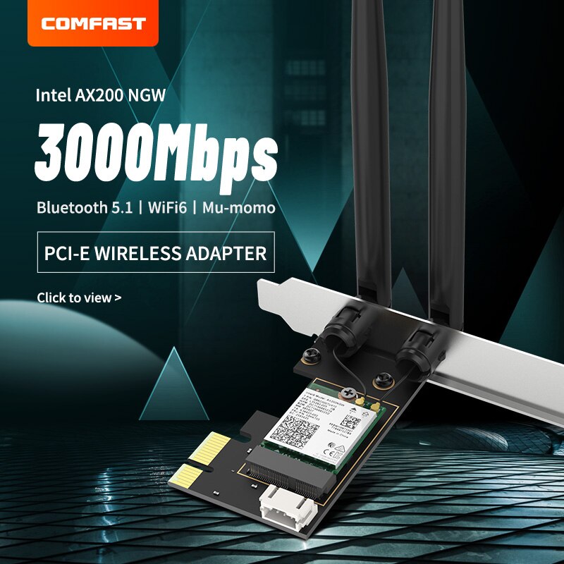 3000Mbps WiFi 6 PCI-E Network Card 802.11ax/ac Dual band 2.4G/5GHz Wireless Intel AX 200 PCI Express WiFi Bluetooth5.1 Adapter