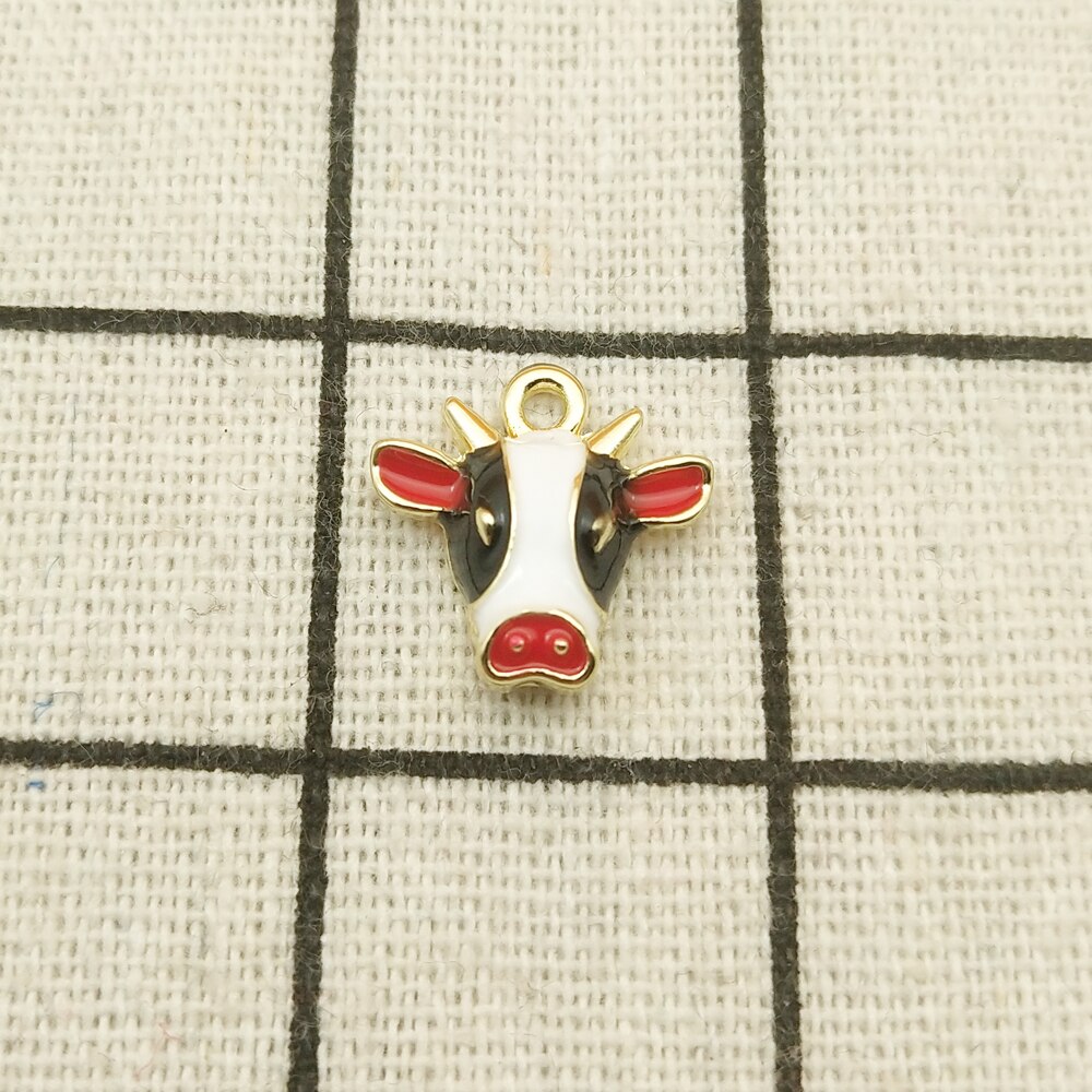 10pcs enamel cow head charm jewelry accessories earring pendant bracelet necklace charms zinc alloy diy finding 14x15mm: red