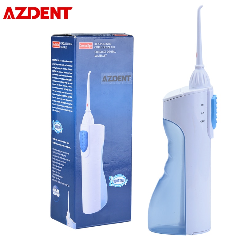 AZDENT Electrical Water Oral Irrigator LV800 3 Modes Dry Battery Dental Cleaner Cordless Water Teeth Washer 2 Jet Tip Adult Kid