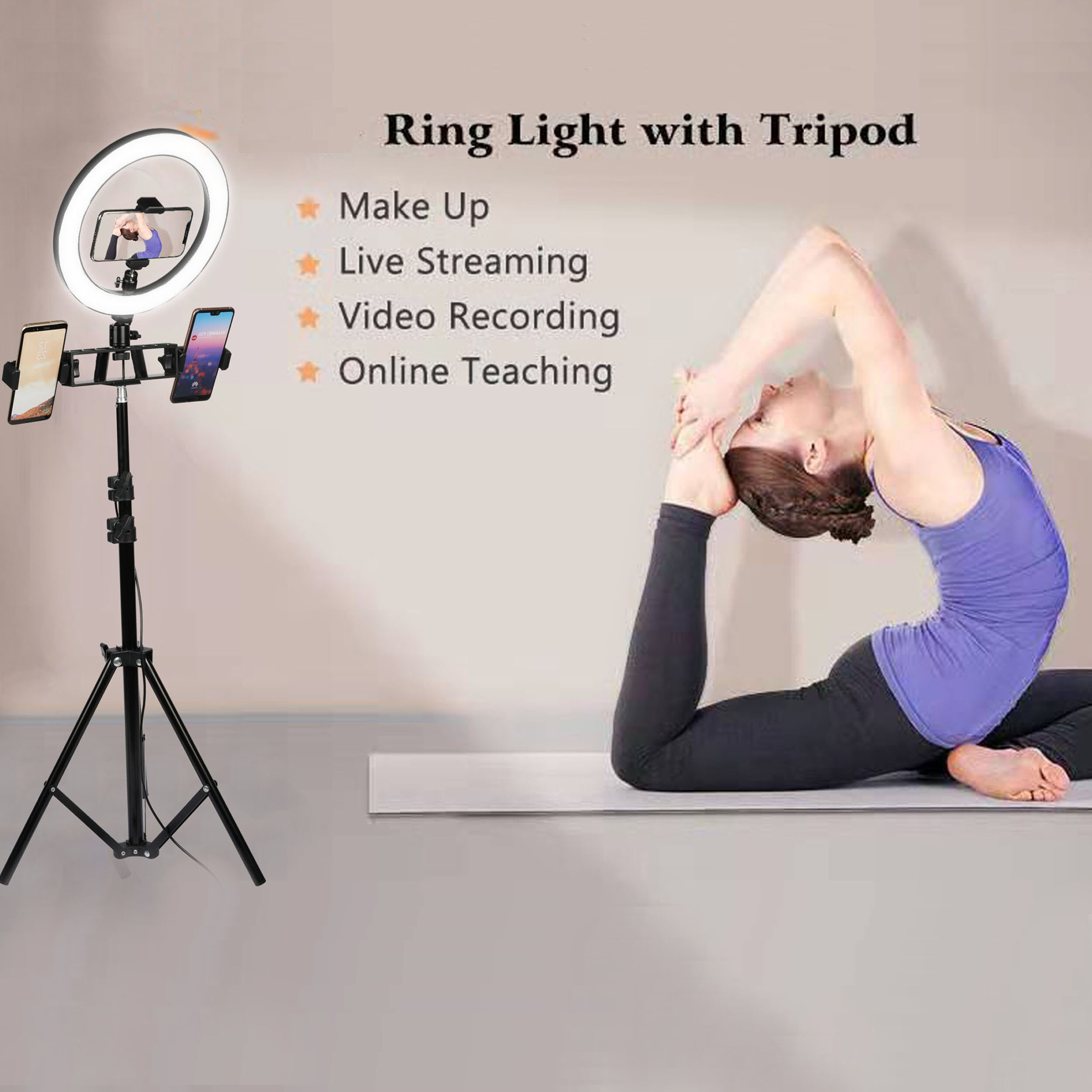 10 pouces 26cm USB LED lumière Selfie anneau lampe avec trépied support de téléphone pour iPhone 11 Pro Max maquillage photographie vidéo