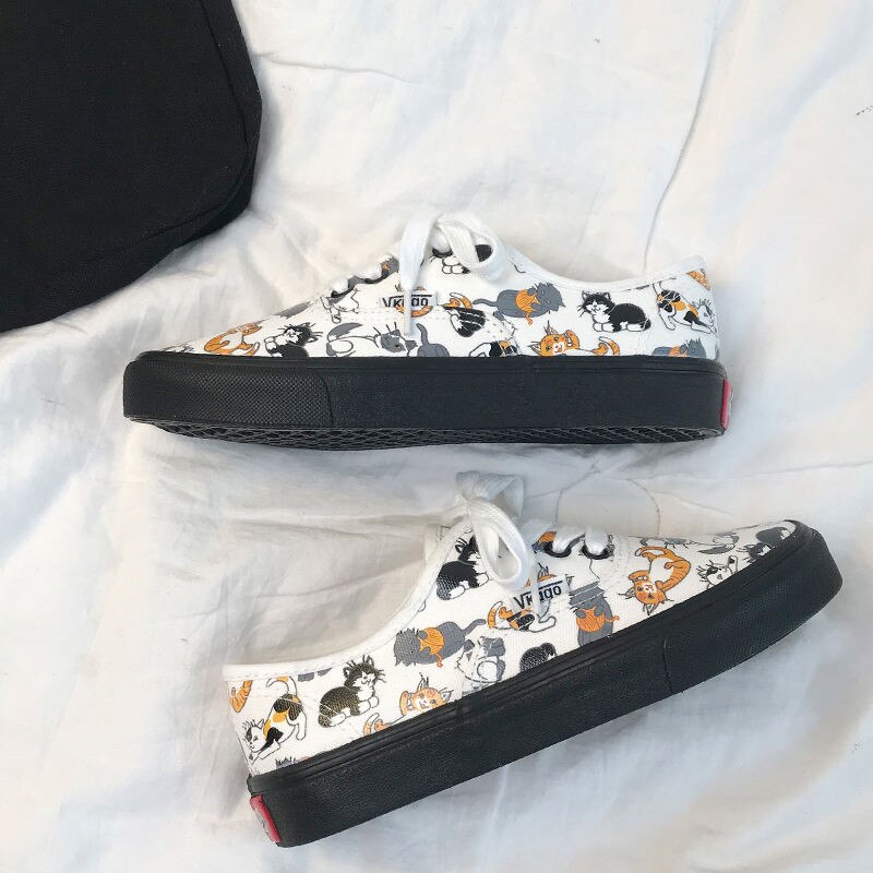 Schattig kattenpatroon dames casual espadrilles cartoon graffiti meisjes student sneakers dames zachte canvas jeugd schoenen plimsolls