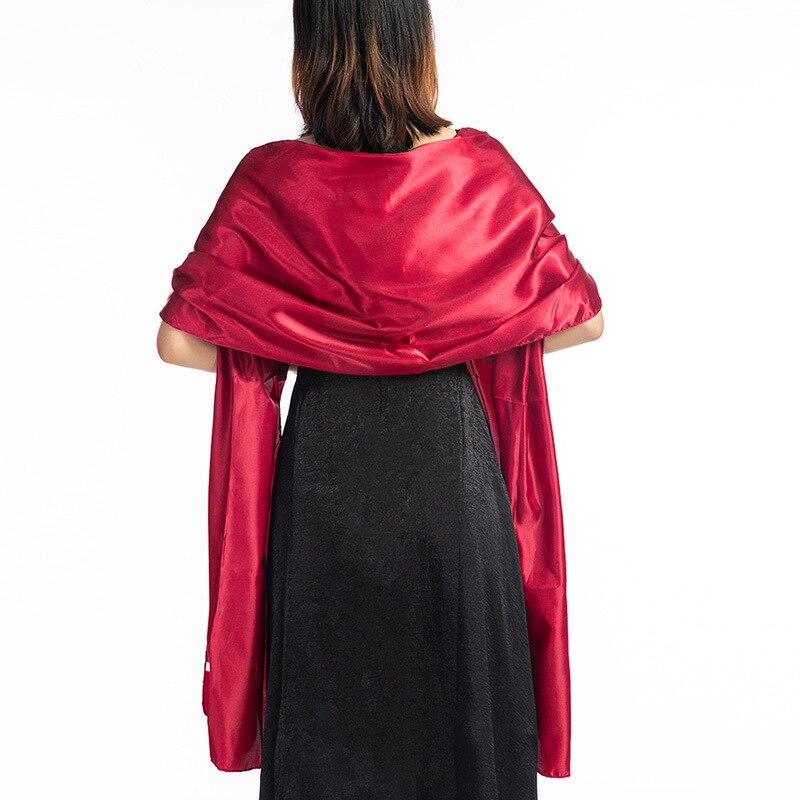 Ensfarvet satin aftenkjoler fest sjal tørklæde til kvinder brudekjole sjal foulard femme brude boleroer trækker på skuldrene vikler: 18