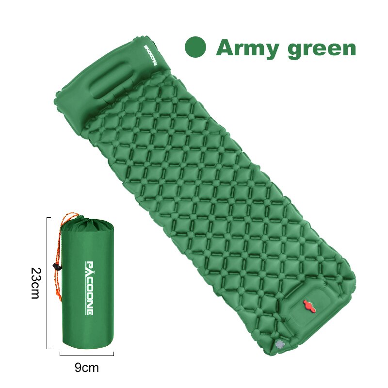 Pacoone Outdoor Isomatte Camping aufblasbare Matratze eingebaute Pumpe ultraleichte Luftkissen Reise matte mit Kopfstütze für Trave: green