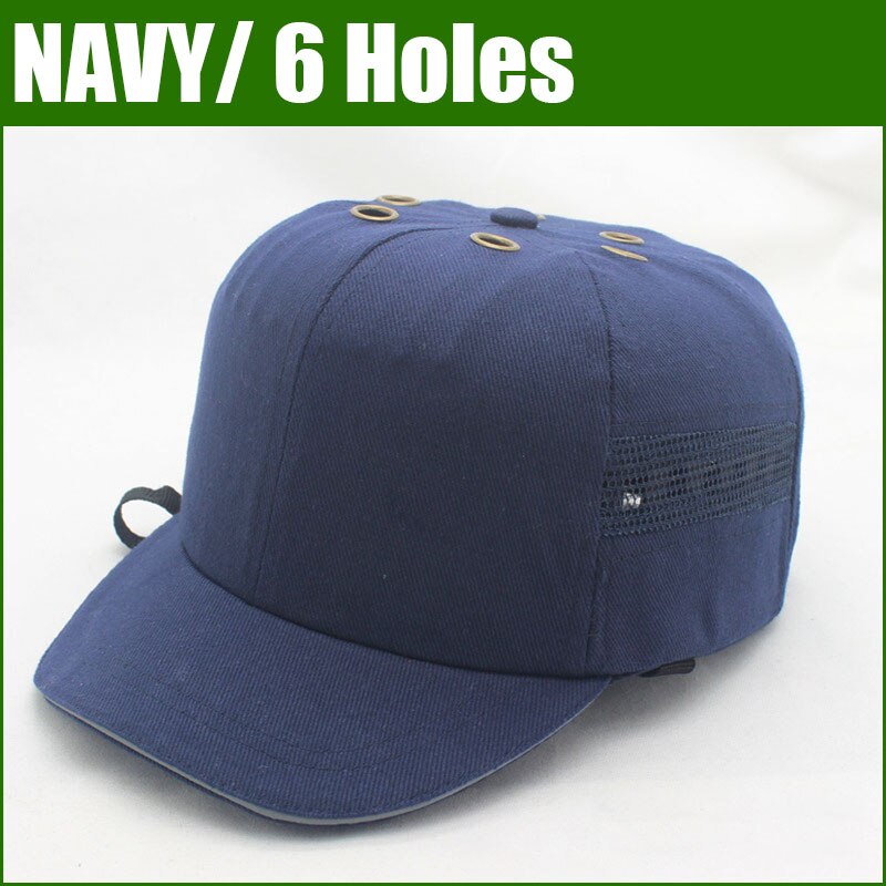 Arbejdssikkerhedshjelm bump cap med 6 huller baseball hat stil beskyttende sikkerhed hard hat til rytter site slid hovedbeskyttelse abs: 6 huller-mørkeblå