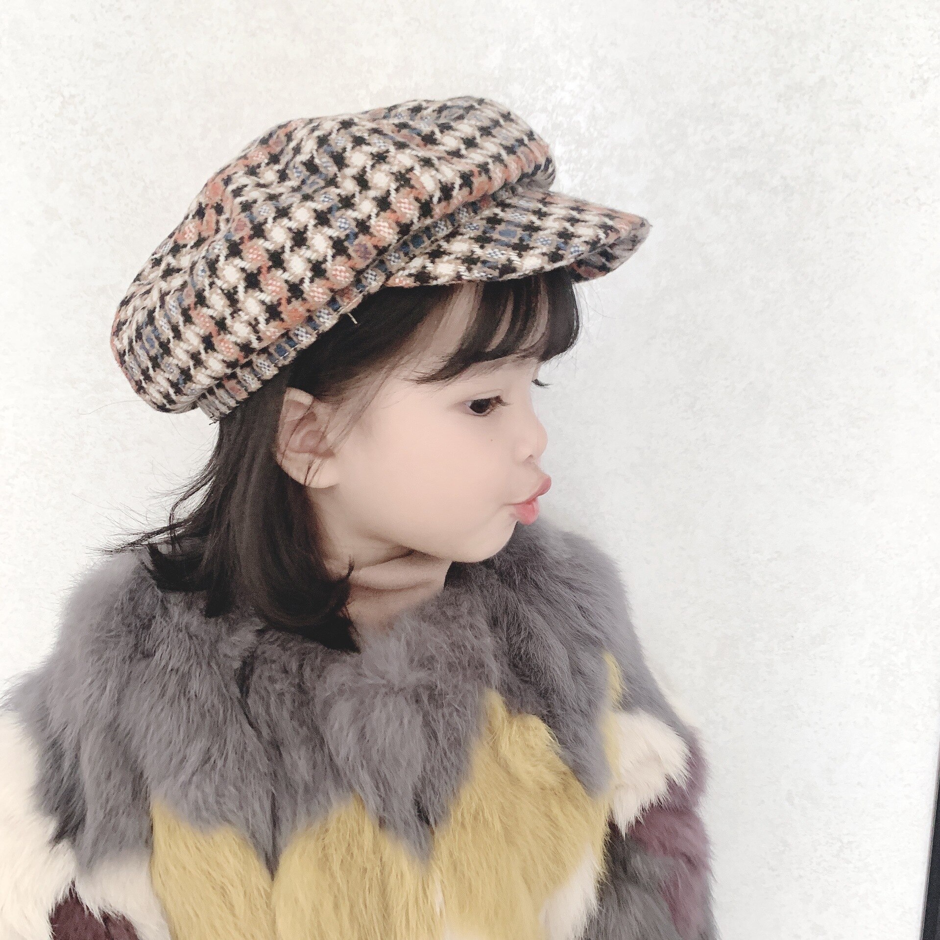 Niños chicos chicas Vintage comprobado Octagonal sombreros Newsboy gorra de taxista Otoño Invierno Visor Cap