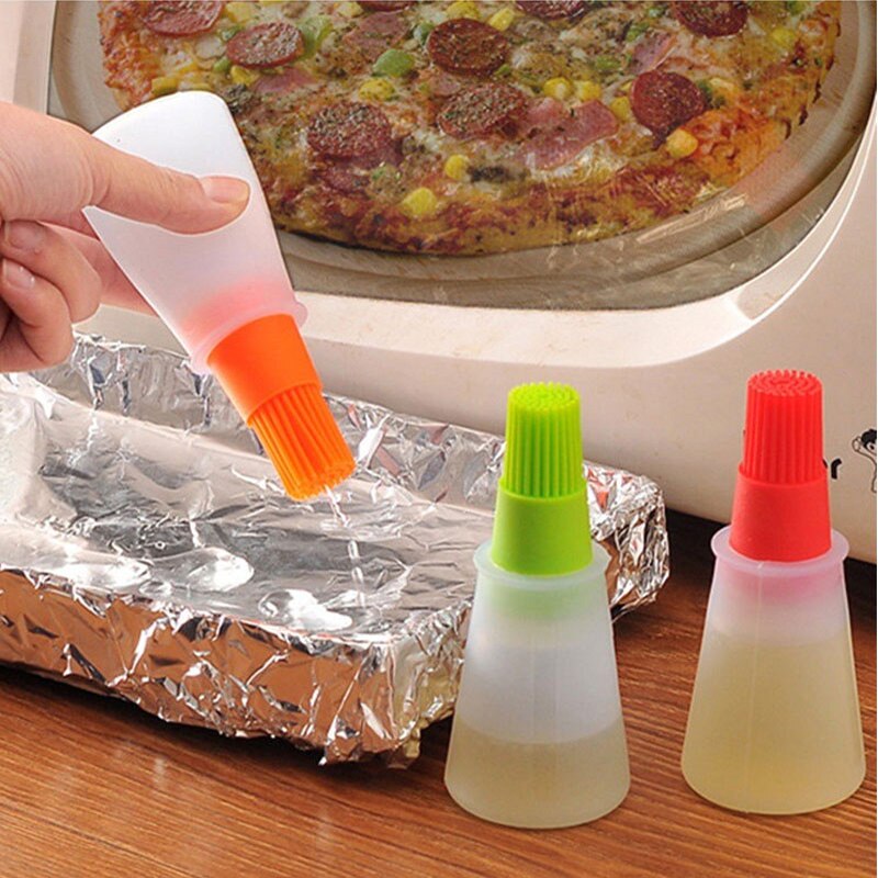1 unidad de pincel de silicona para aceite líquido para barbacoa, brocha para pasteles, mantequilla y pan de silicona, botella con brocha aplicadora de aceite, cocina para hornear también