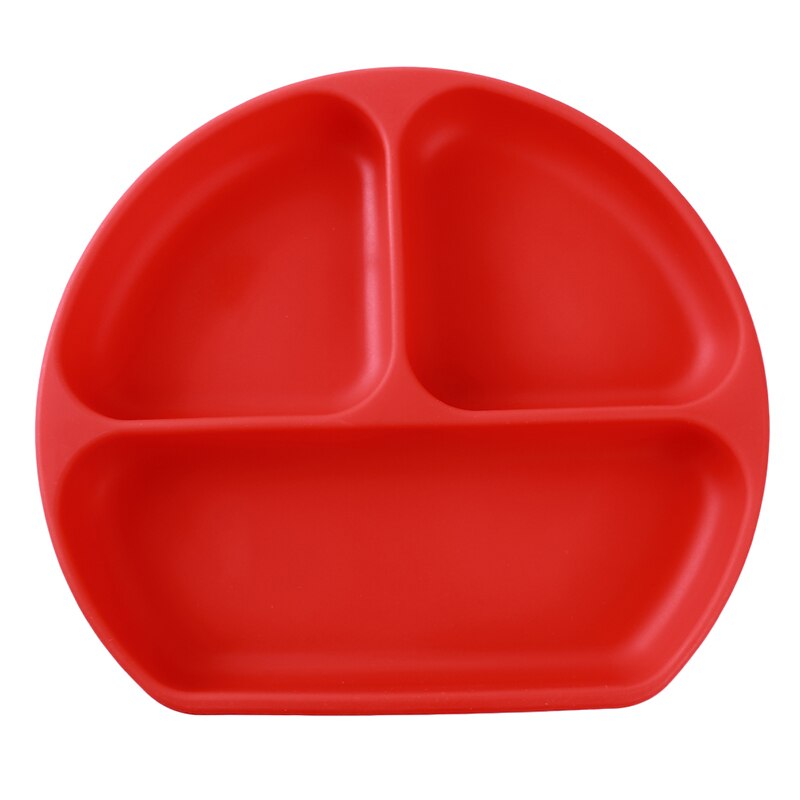 Baby Dishes Children's Section Smiling Silicone Plate With Suction Cup Strong Sticky Divided Silicone Food Plate: red