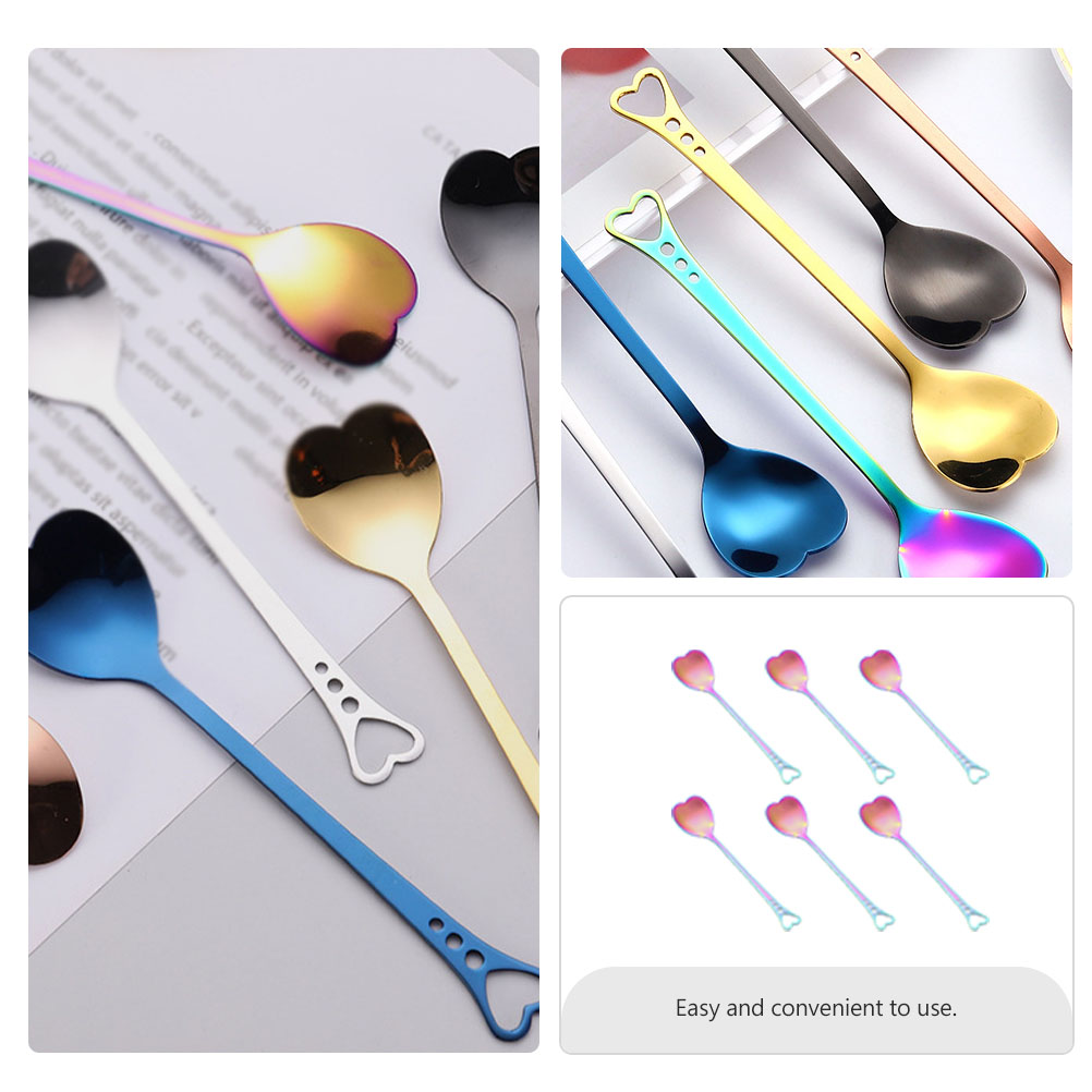 6pcs Heart Shaped Spoons Stainless Steel Spoons for Cake Tea Sugar Ice Cream Fruit