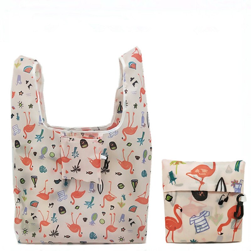 1PCS Flamingo Recycle Shopping Bag Eco Reusable Shopping Tote Bag Cartoon Floral Shoulder Folding Pouch Handbags Printing: 02