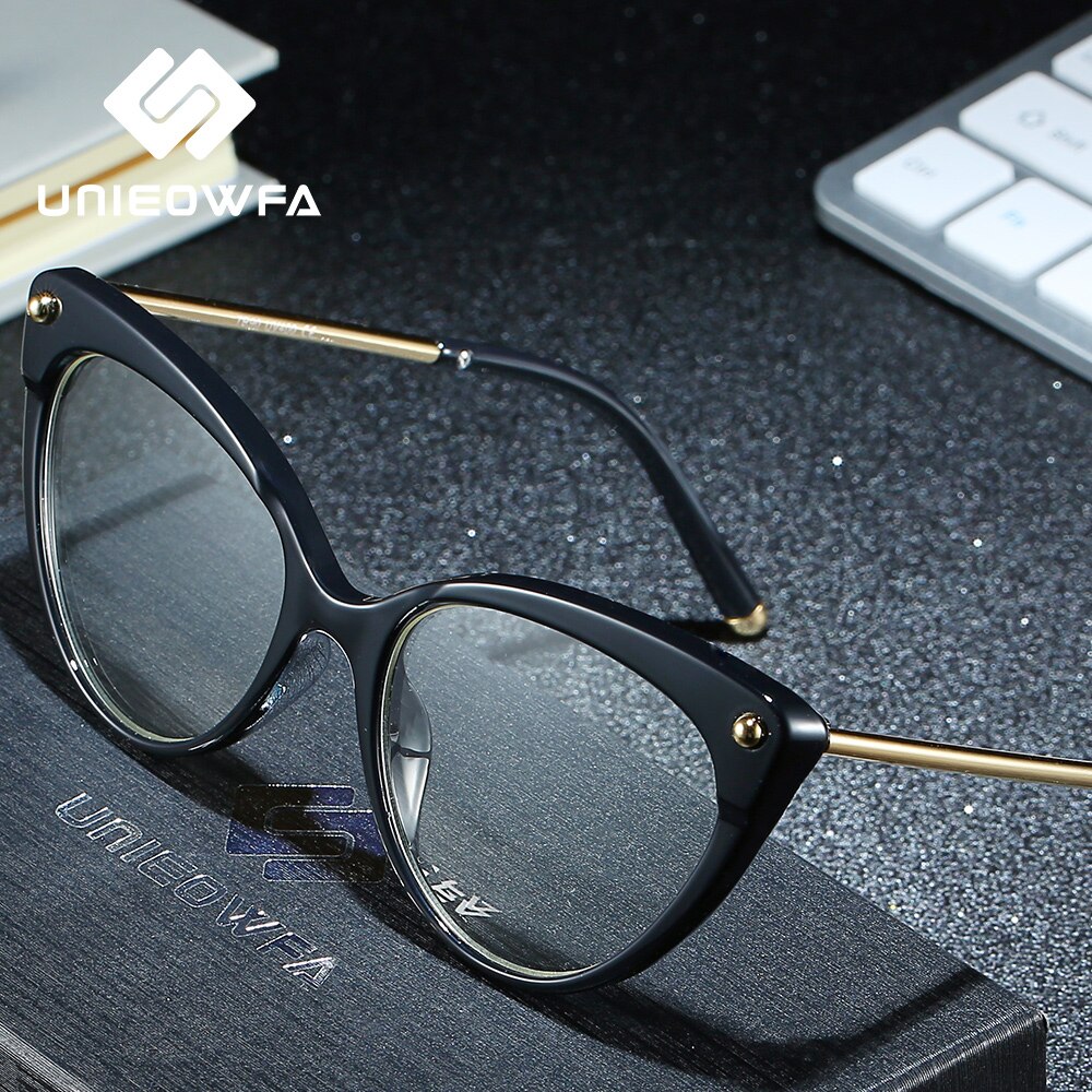 UNIEOWFA Retro Cat Eye Women Glasses Optical Frame Clear Myopia TR90 Big Frame Eyewear Vintage Prescription Eyeglasses Frames