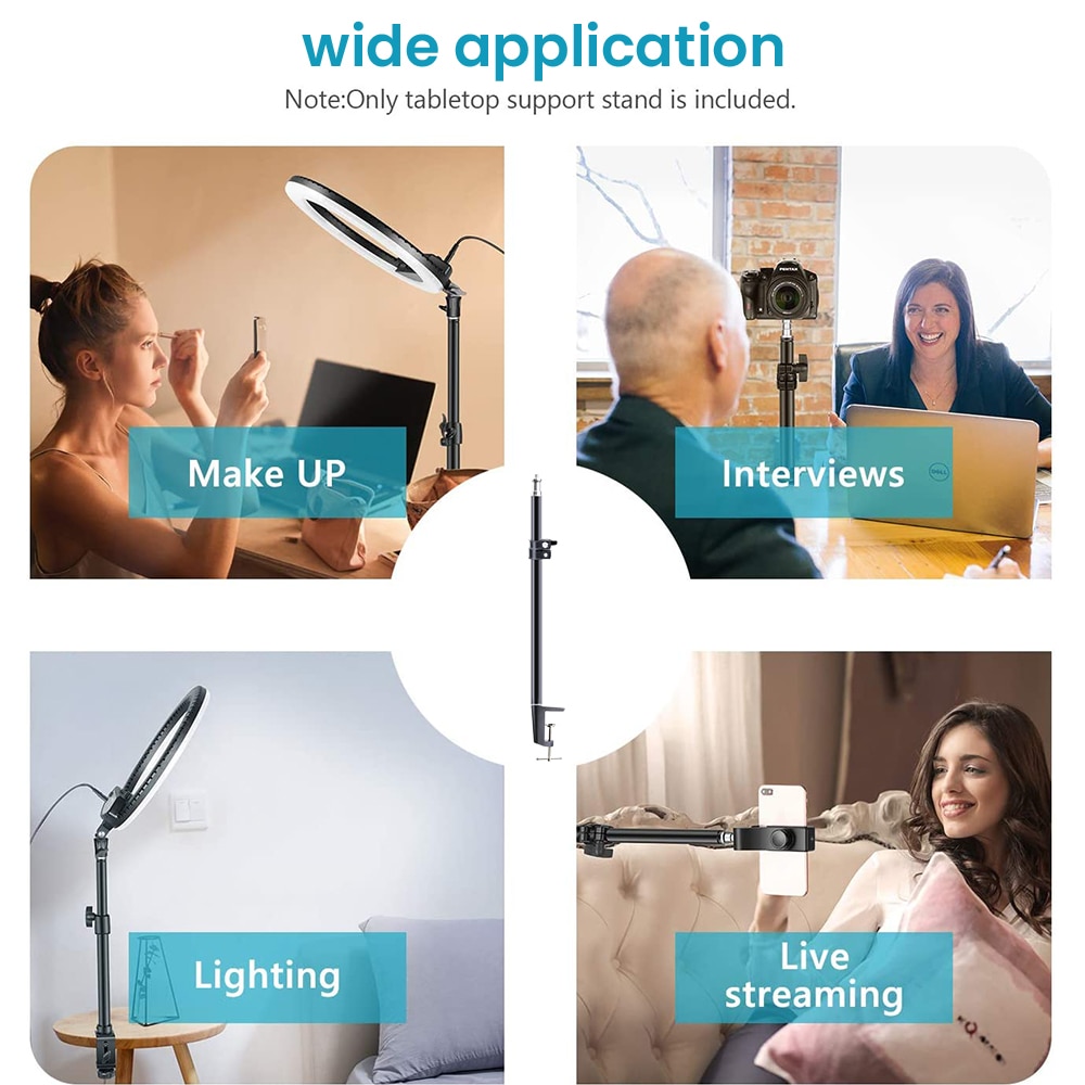 LED Ring Light - Dimmable Selfie Lamp with Stretchable Phone Holder Clip for Live Photo Studio