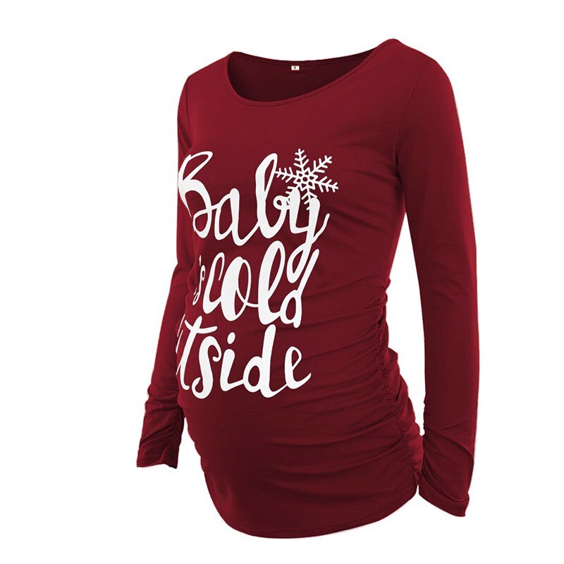 Kvinnors jul gravidkläder tunika toppar smickrande sida ruching långärmad gravid t-shirt: M