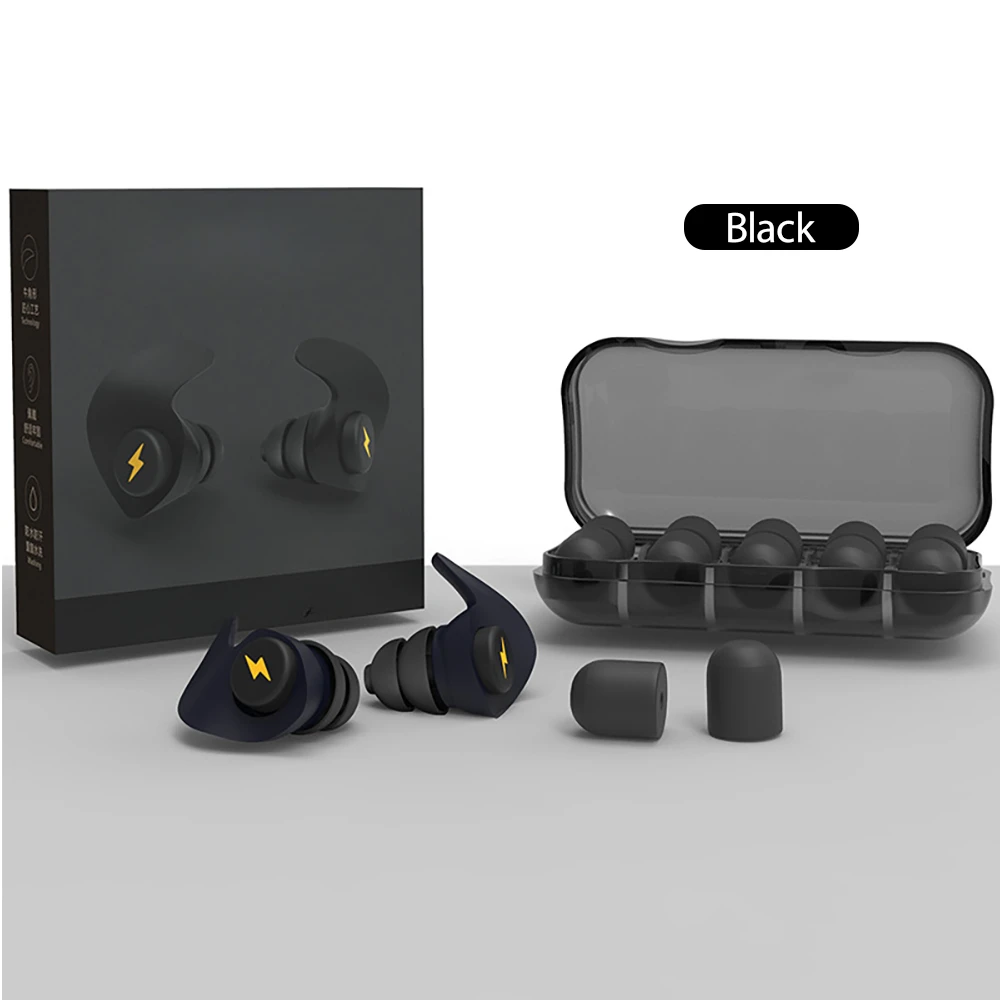 Bouchons d'oreilles pour moto, éponge en Silicone, bouchons d'oreille pour dormir, portables, insonorisés, mousse souple, Anti-bruit, bruit de voyage: Black