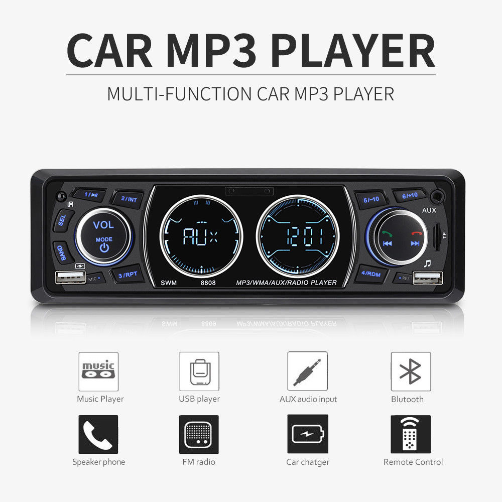 Autoradio  mp3 din stereo-multimedia-player mit bluetooth, fm, aux, fernbedienung, freisprecheinrichtung 1 usb und sd-kartenleser.