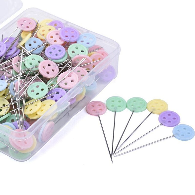Lote de alfileres del remiendo, accesorios de costura, flor, mariposa, corbata, botón, Pin de localización, aguja de posicionamiento con caja, 100 unidades