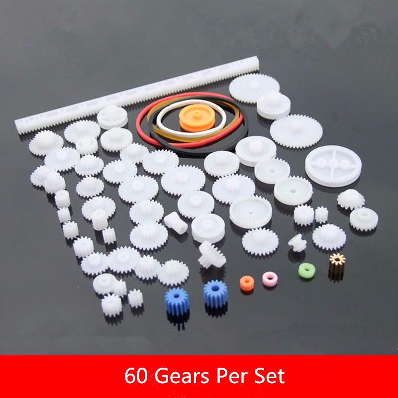 60 stks/set Plastic Gear Set DIY Rack Riemschijf Wormoverbrenging Single Dubbele Versnellingen Voor Robot Motor DIY Tool Gevarieerd set