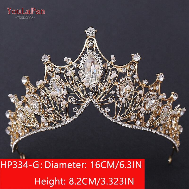 TOPQUEEN HP326 Zirkonia Hochzeit Tiara für Braut-Prinzessin Tiara Stirnband Braut Krone Braut Haar Zubehör für Frauen Tiara: HP334-G