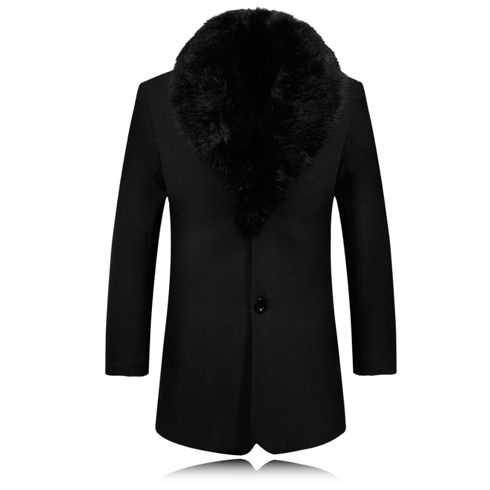 Höst och vinter yllerock herr enkelknäppt förtjockad medellång trenchcoat ylle yllerock herr: Svart / L -55kg-60kg