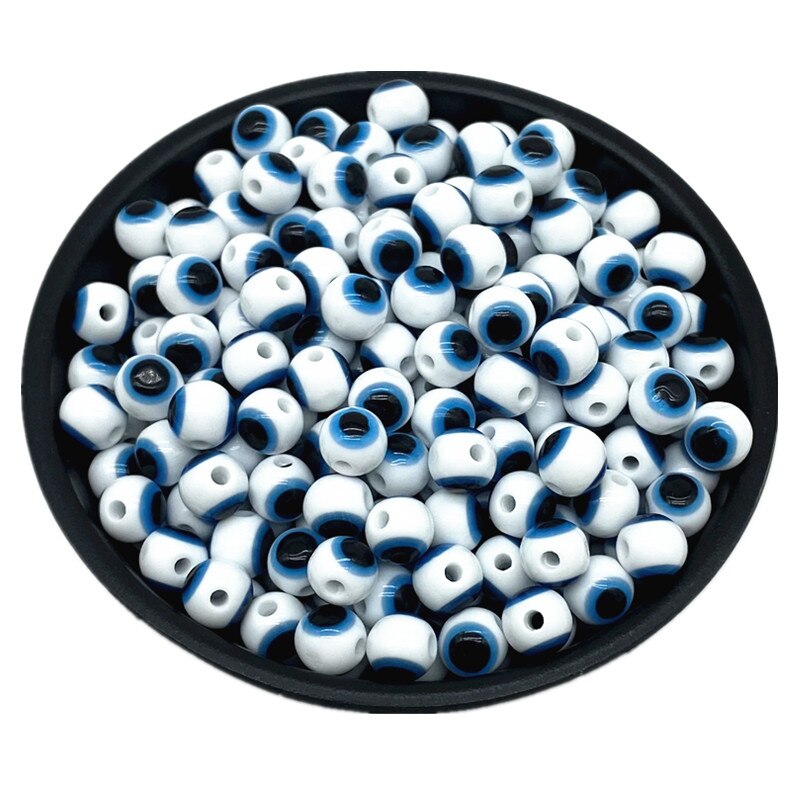 6 8 10mm okrągłe koraliki dystansowe Evil Eye Stripe żywica do tworzenia biżuterii DIY bransoletka naszyjnik Charms # ZZ04: Black / 6mm