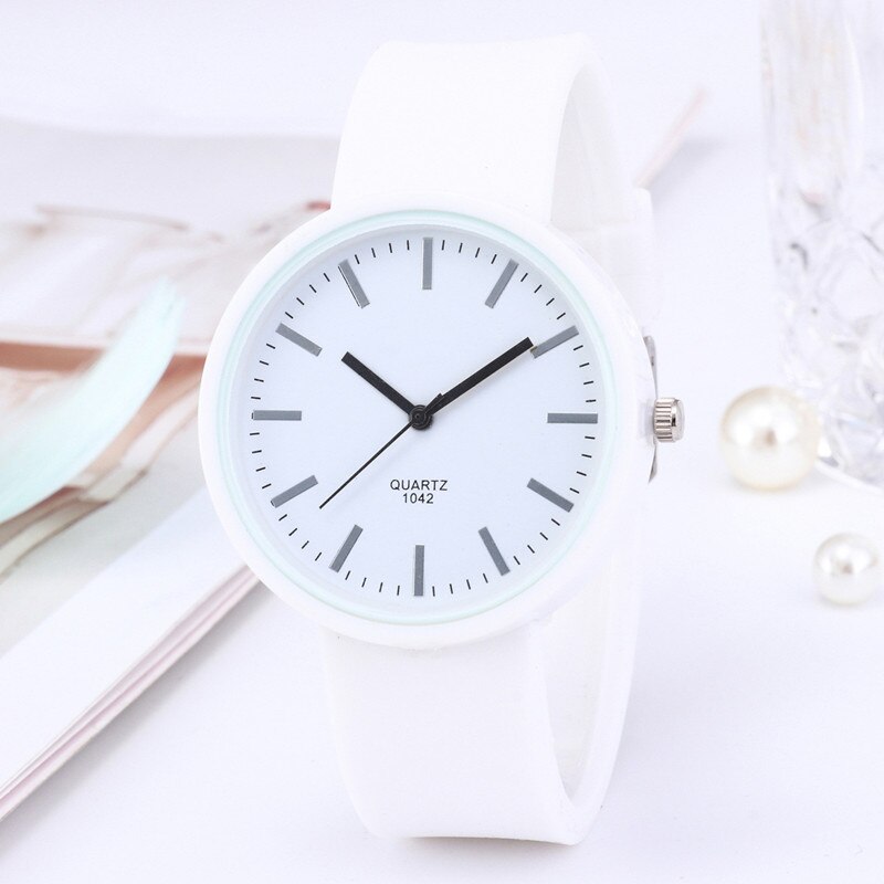 Mode Eenvoudige Horloges Vrouwen Wit Horloges Koreaanse Siliconen Quartz Horloges Goedkope Prijs Reloj Mujer: WHITE
