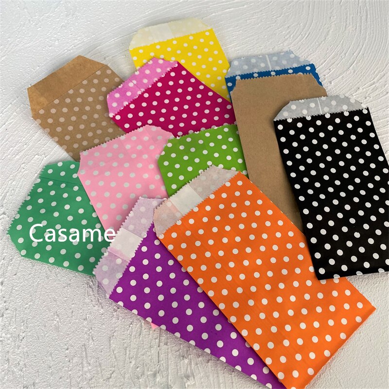 Sacs à bonbons biodégradables pour friandises, 100 pièces 8x15 cm, sacs en papier pour de fête, sac artisanal en papier imprimé à pois, sac de boulangerie, de mariage pour enfant
