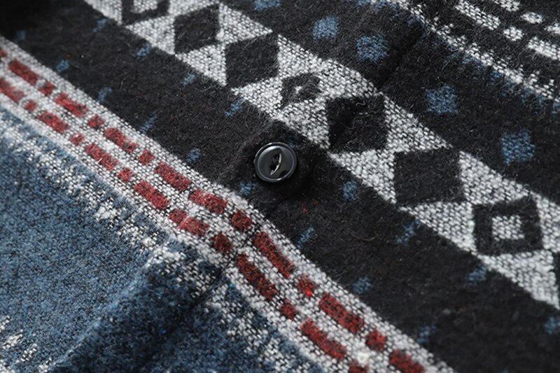 Chemise en laine géométrique hommes manches longues printemps tribu hommes chemise Streetwear vêtements