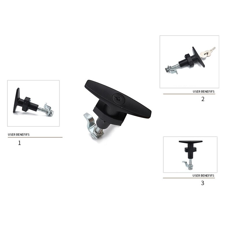-Front Fixing Handle Lock Tool with Keys T-Shape Lock Zinc Alloy with Key Parts Set Kit for Caravan