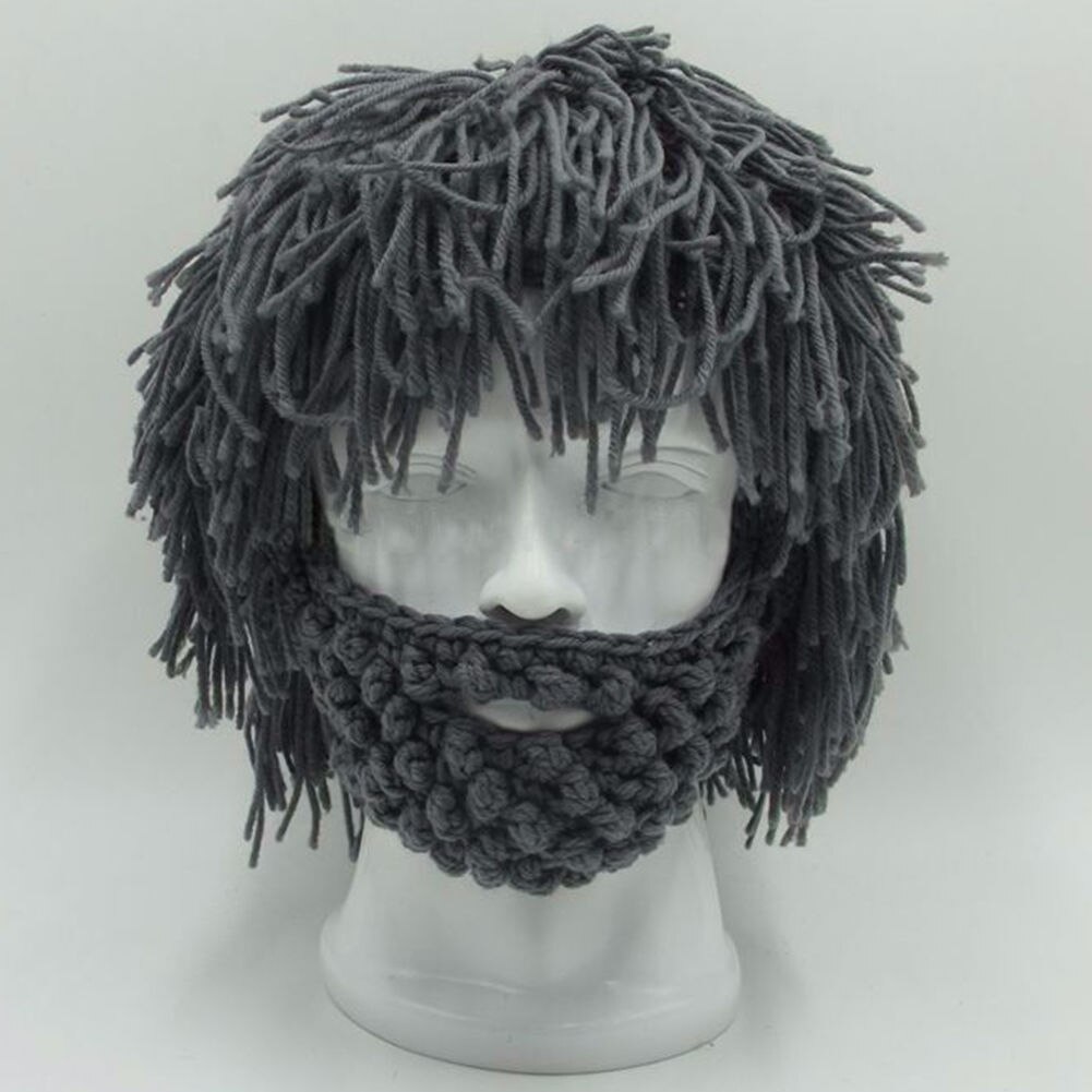 NaroFace Handmade Knitted Men Winter Crochet Mustache Hat Beard Beanies Face Tassel Bicycle Mask Ski Warm Cap Funny Hat: Gray