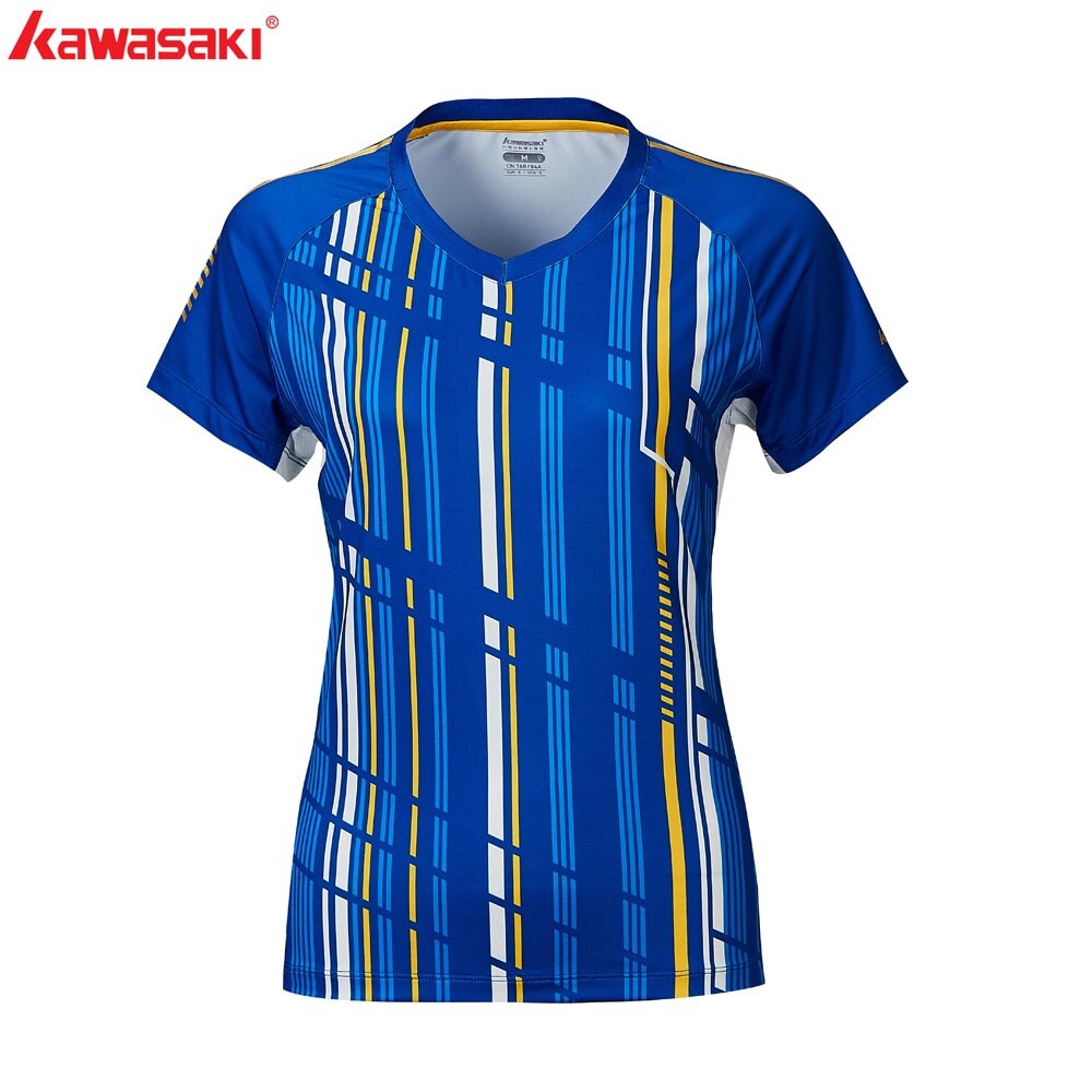 KAWASAKI Quick Dry Badminton Shirts for Ladies Short Sleeve V Neck Tennis T-Shirt Women Sport Clothing Sportswear ST-R2206: ST-R2206Blue / M