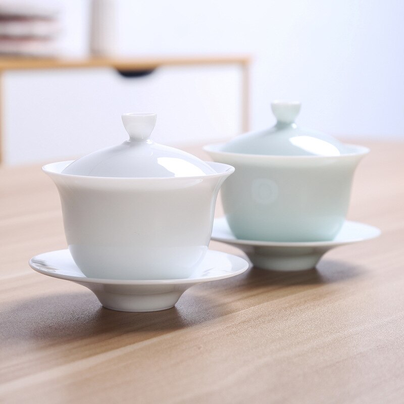 White Porcelain Tureen Cup Tea Ceremony Kung Fu Teacups Ceramics Tureen Tea Cup Chinese Traditional Tea Set Gaiwan