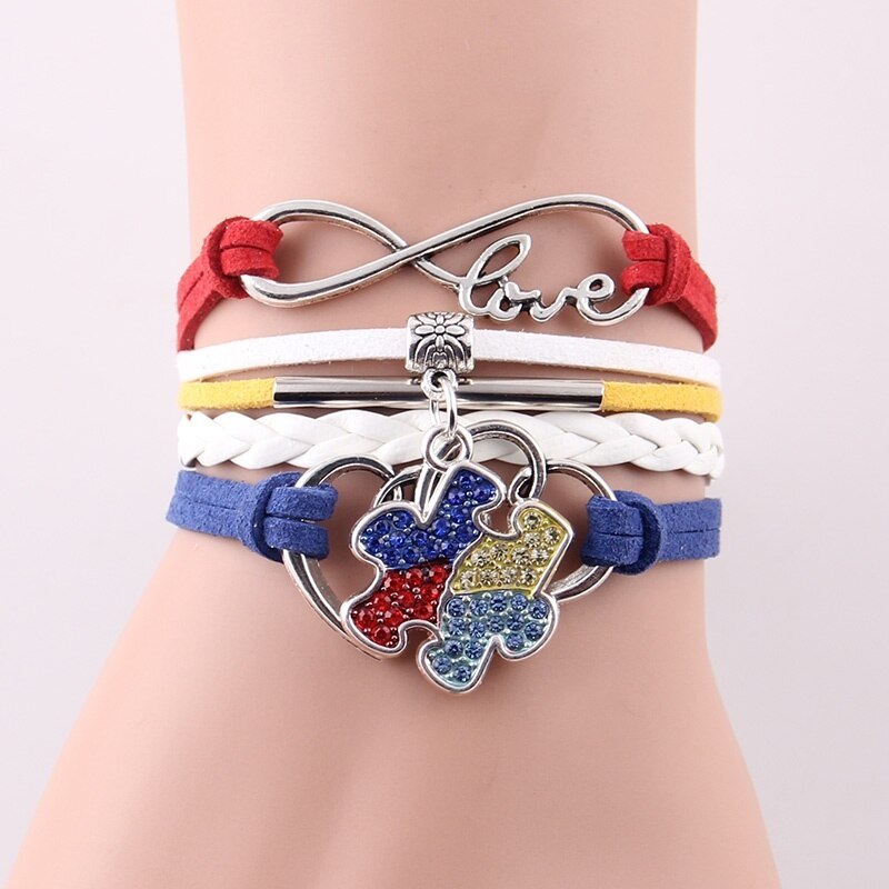 Infinity Love Hope Autism Awareness Bracelet Rhinestone Puzzle Piece Charm Bracelets Bangles For Women Men Jewelry