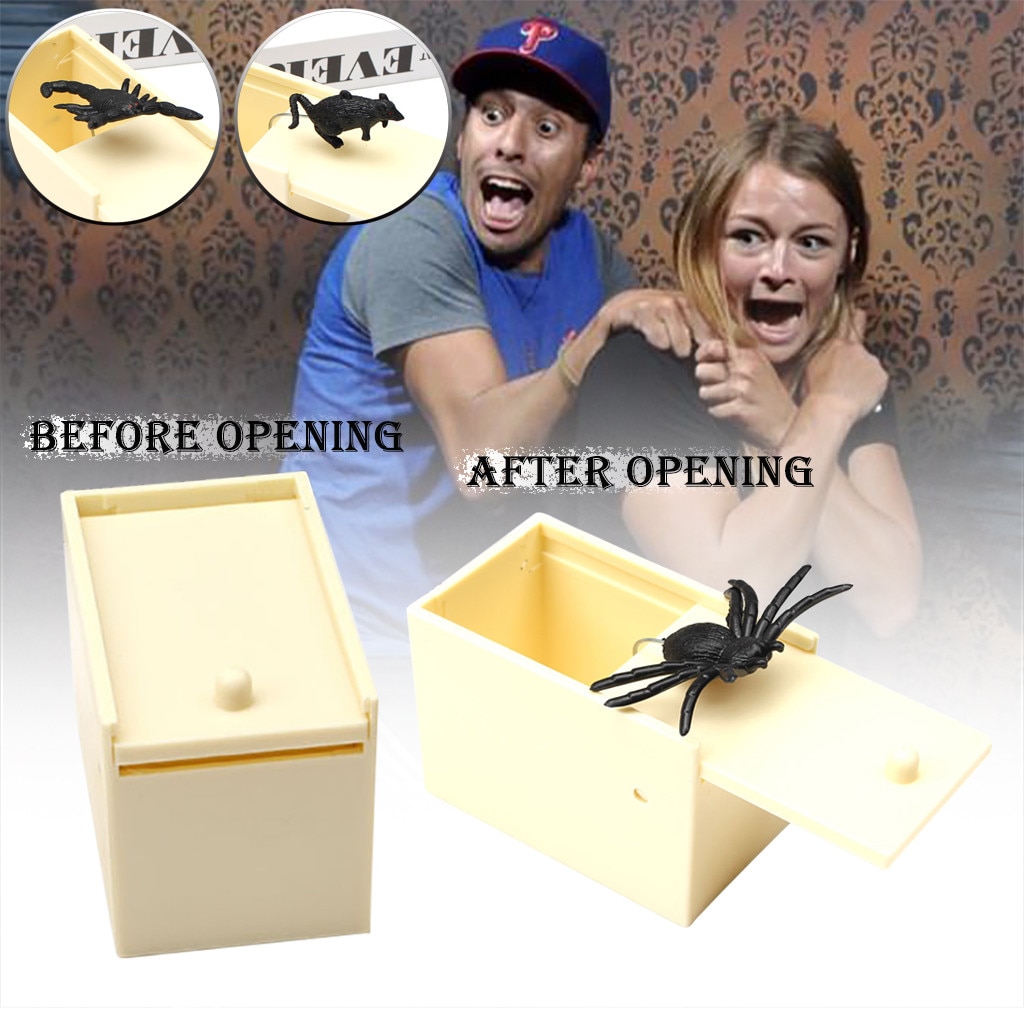 Prank Snuisterij April Fool 'S Day Spoof Grappige Schrikken Kleine Houten Doos Spider Scary Meisjes Onderwijs Baby Speelgoed игрушки Juguetes