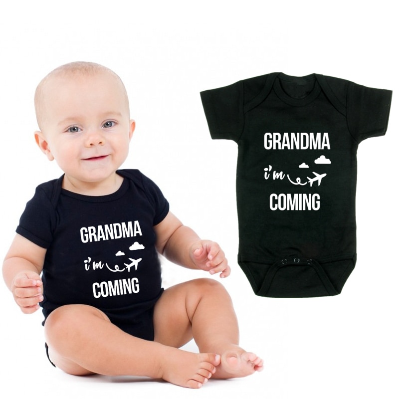 DERMSPE 2019 casuale Appena nato Del bambino Della Ragazza del Ragazzo Manica Corta Lettera Nonna Io Vengo Pagliaccetto Vestiti Vestiti Vestiti Del bambino Nero