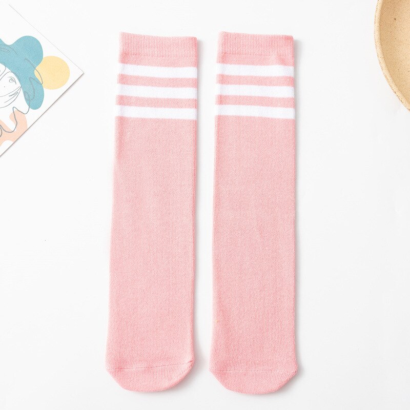 2-10 anni calzini per bambini calzini per bambini spogliati vestiti per la scuola bambini ragazzi bambini calzini per ragazze ginocchio alto lungo morbido cotone: Pink Stripe Socks