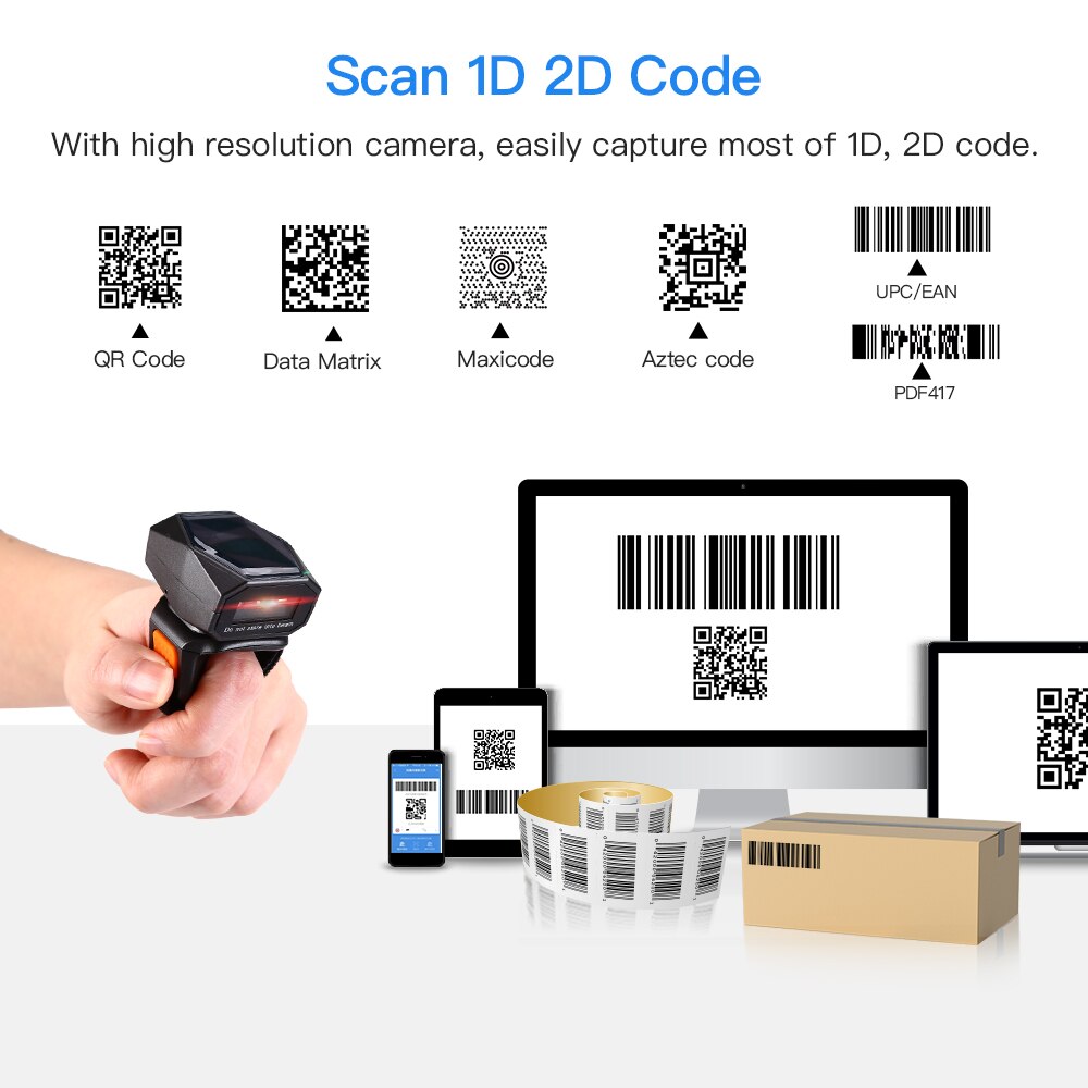 Eyoyo Barcode Scanner Wireless Mini Portable 2D 1D Wearable Ring Bar Code Reader 3In-1 Bluetooth Finger Scanners Screen Scanning
