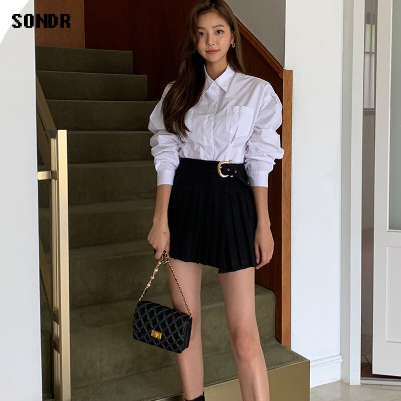 Conjunto de dos piezas de ropa para mujer, chaqueta de manga larga y Falda plisada de cintura alta, ajustadas coreanas, primavera y otoño,