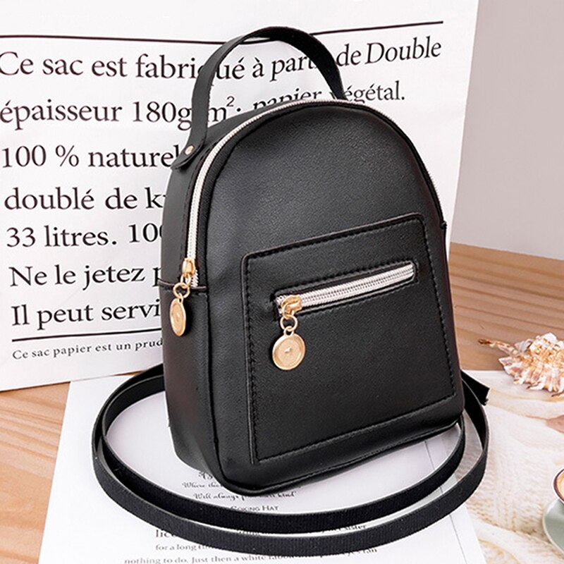 Mini sac à dos sac à bandoulière en cuir synthétique polyuréthane pour femmes pour adolescentes enfants petit sac à dos femme dames école sac à dos: black