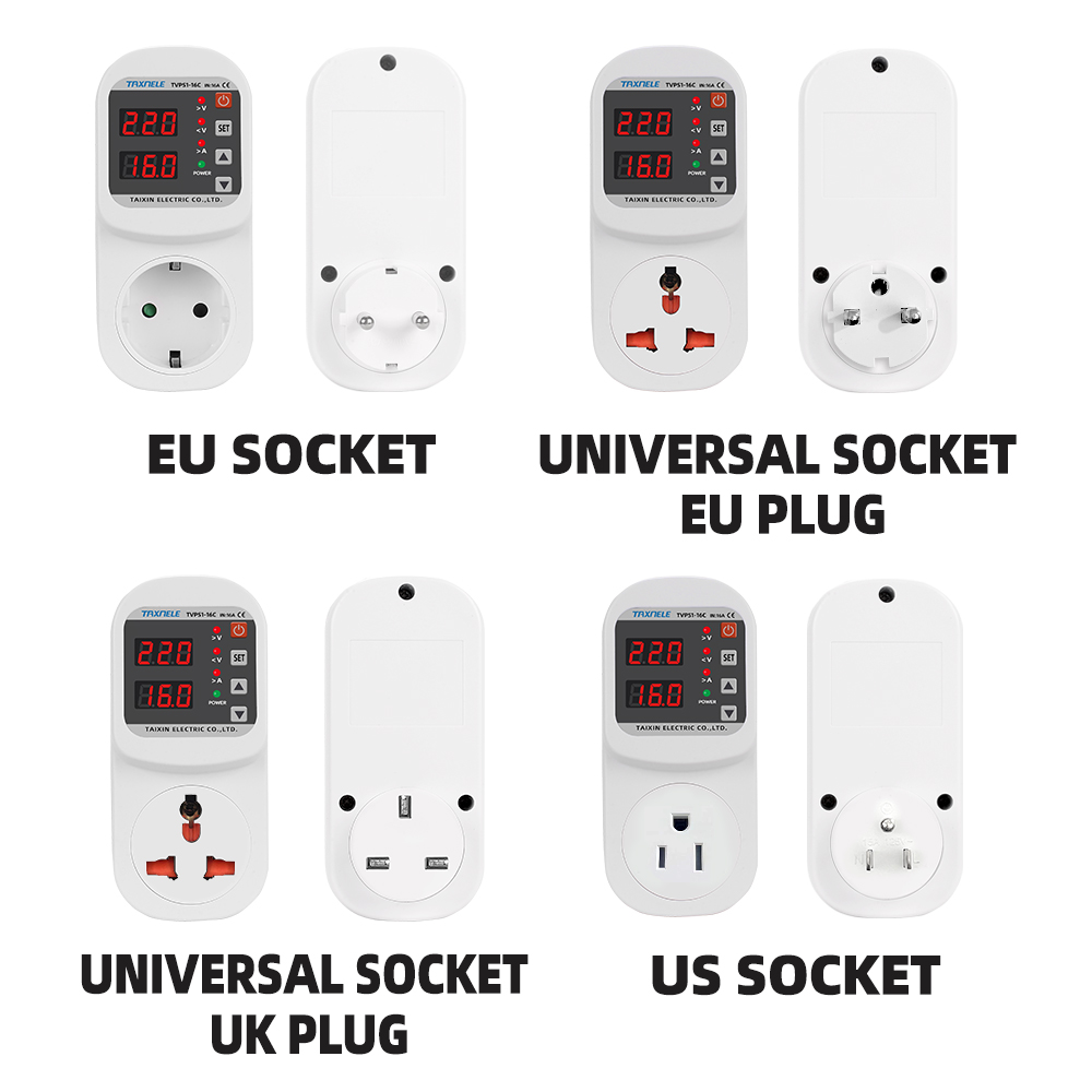 Overspanningsstroom Onderspanningsbeveiliging Socket AC 220V 110V Verstelbare 16A Overspanningsbeveiliging EU Stopcontact Veilig beschermen