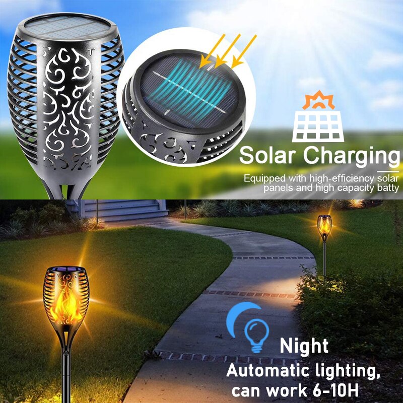 Solar Powered LED Torch Flickering Light 12/33LED Garden Decoration Lawn Lights Waterproof Yellow Blue Purple Lights