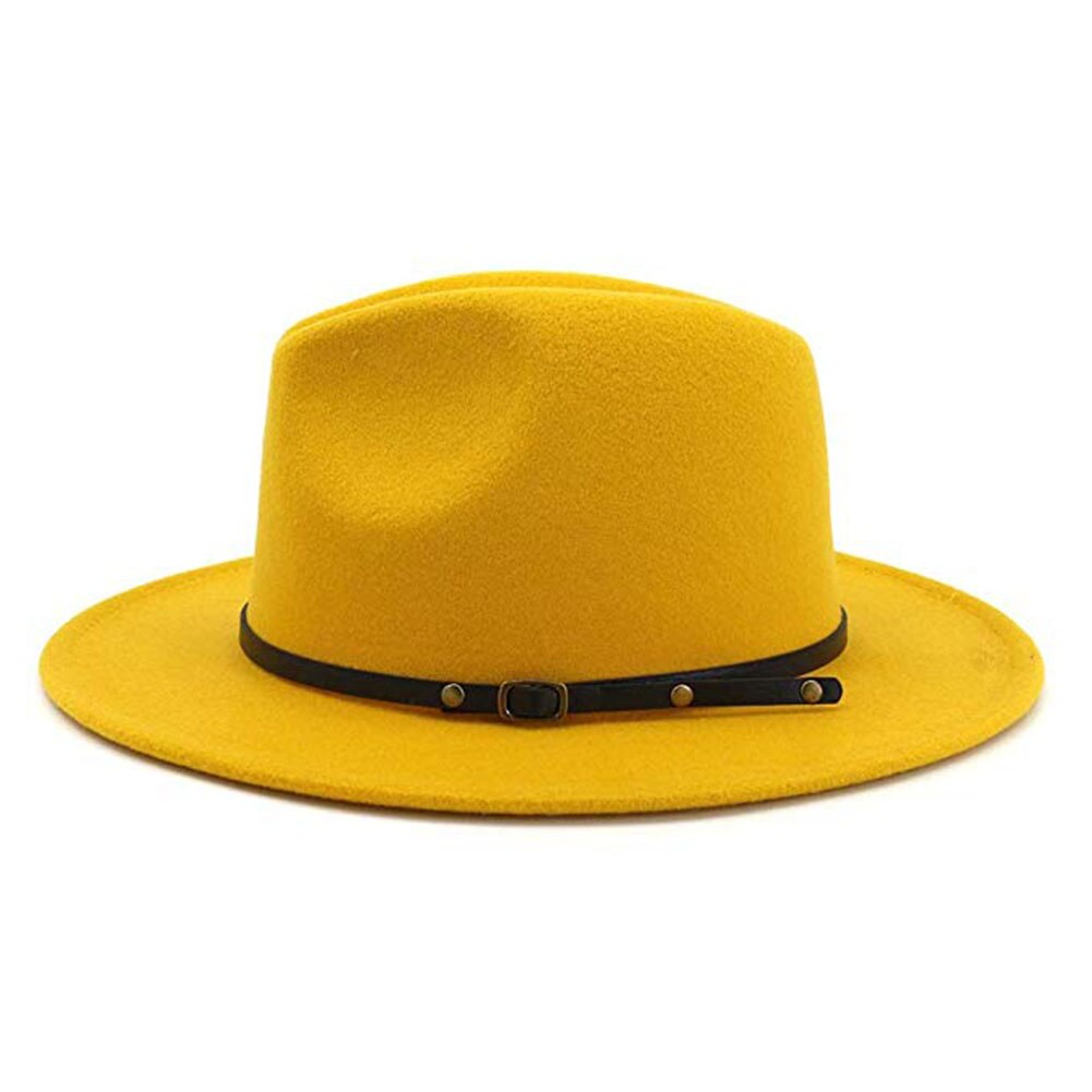 Jahrgang Einfarbig Filz Breite Krempe Bowler Fedora Hütte Winter Diskette Frauen Kappe Jazz gorra Europäischen Amerikanischen Runde Kappen Bowler hüte: Gelb