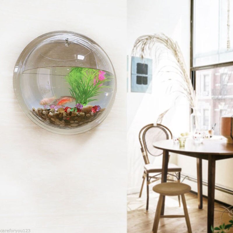 Pecera acrílica 3D, maceta montada en la pared, colgante para acuario, Pez transparente, florero para planta, decoración del hogar, 2 tamaños