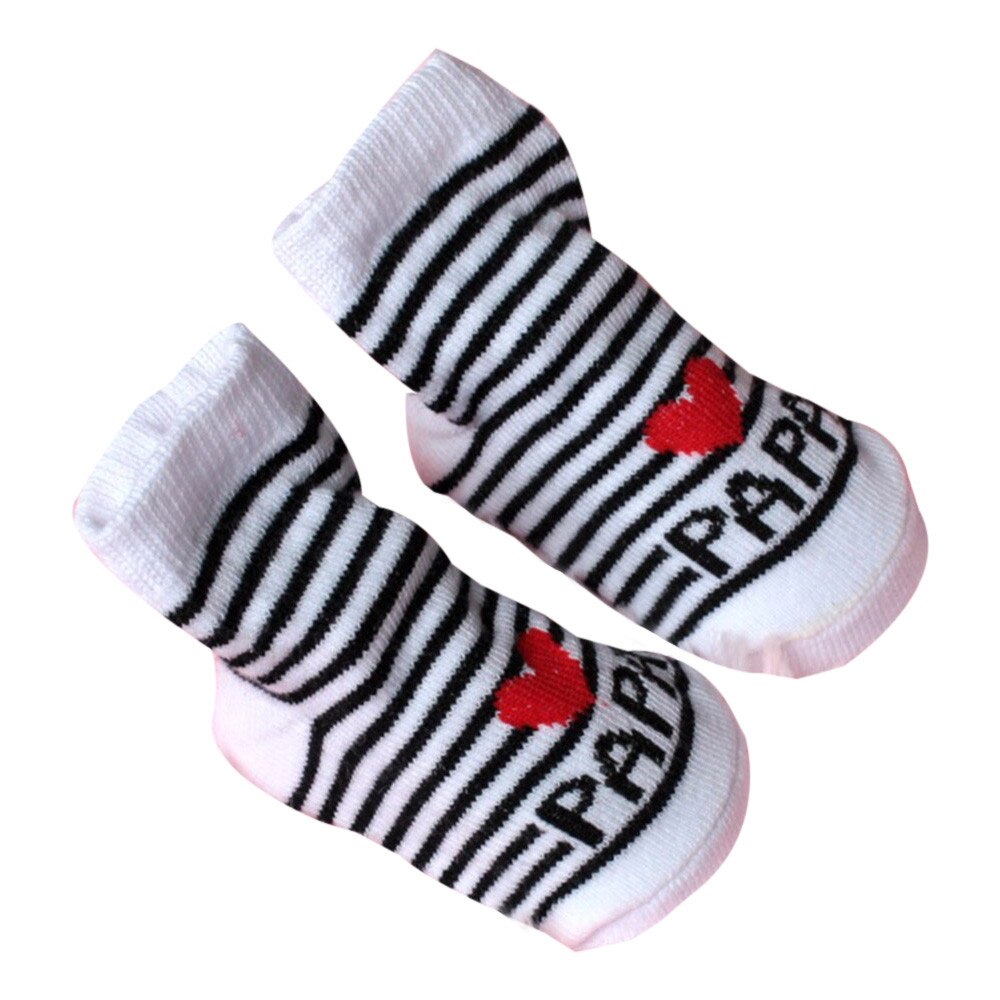 Calcetines antideslizantes para bebé, niño y niña, calcetines de algodón con estampado de letras de amo a mamá y papá,