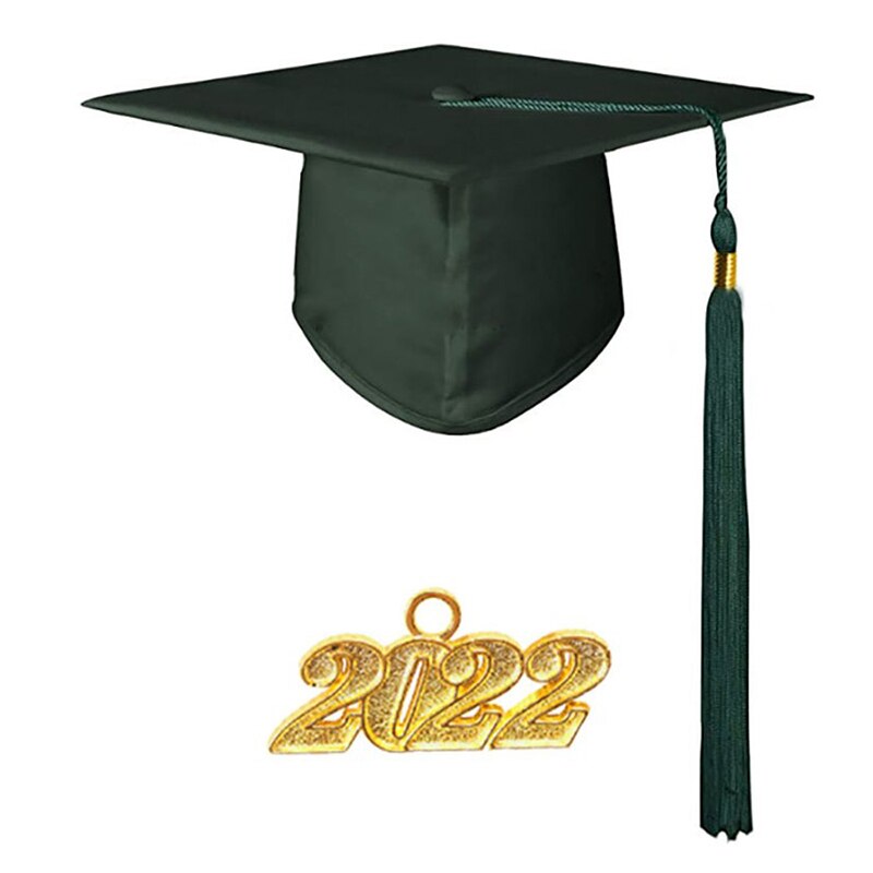 2022 Adult Bachelor Graduation Cap Unisex Decorative Polyester Adult Graduation Tassel Cap for Bachelor: dark green