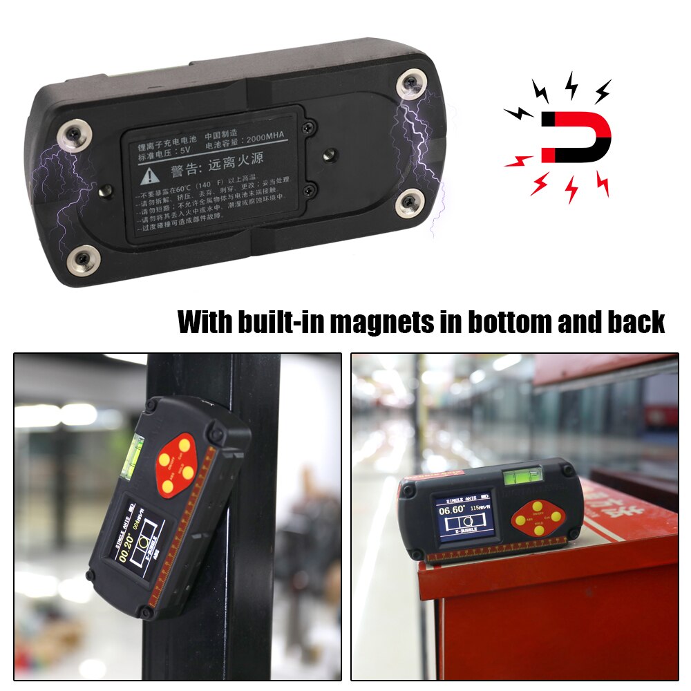 Digital Level with USB Cable LCD Dual-axis Angle Ruler Digital Level Inclinometer 0.1° Accuracy and Built-in Lithium Battery
