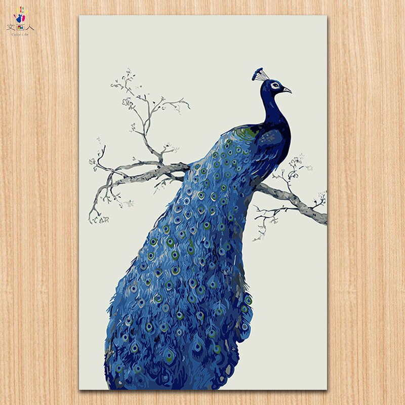 diy paints by numbers chinese Classical peacock pictures paintings by numbers animals on canvas drawing with kits for hoom: 0040 Blue Peacock 1 / 40x50 with frame