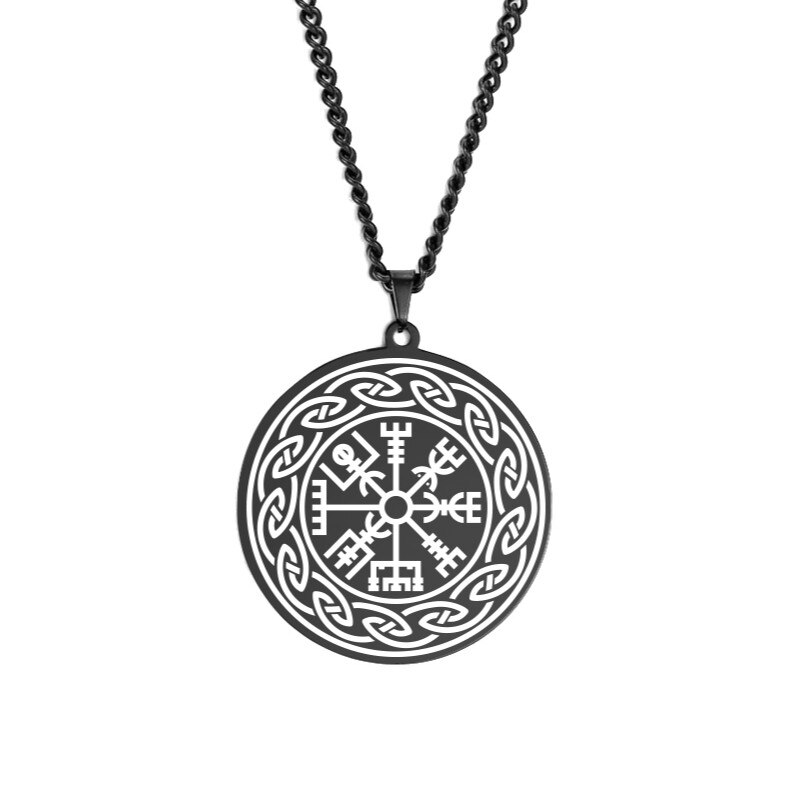 Dawapara nordisch Wikinger Symbol von Nordischen Kompass in Rune Kreis Vegvisir Anhänger Halskette Edelstahl Schmuck Amulett Halsketten: JGDBASS2021010511-B