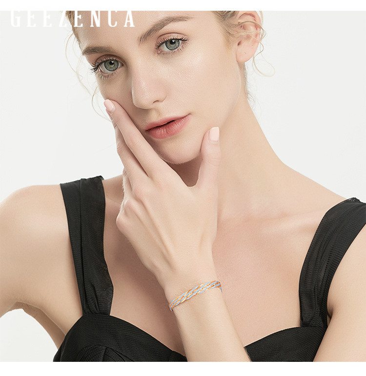 Italienische 925 Sterling Silber Doppel Farbe Faden Weben Armbänder Rose Gold Platin Überzogene Armband Edlen Schmuck Für Frauen