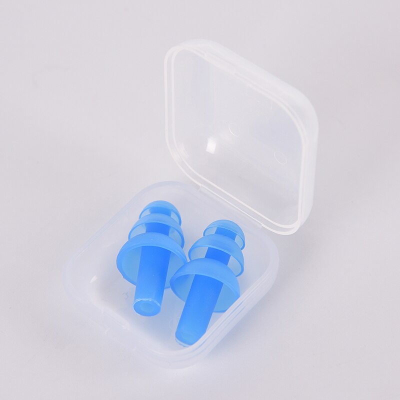 1 par vandtæt svømning ørepropper blød silikone svømning ørepropper til voksne børn svømmere dykning med kasse: Blå