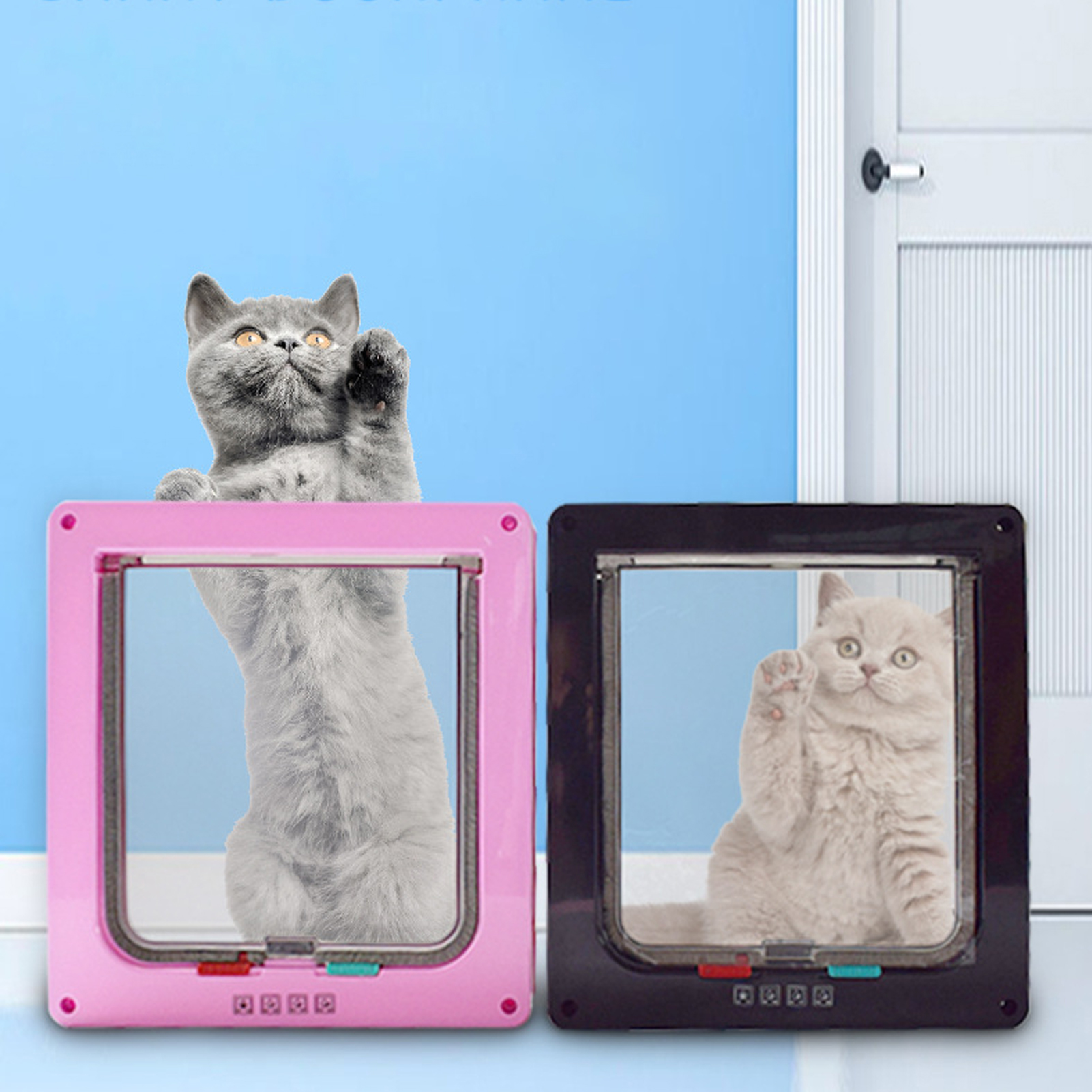 Cat Flap Door 4 Way Locking Security Pet Cat Puppy Door for Interior Exterior Door Anti Escape Safety Gate Frame Cats Supplies