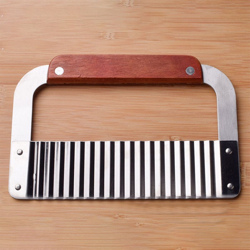 7-Inch Stainless Steel Potato Slicer Cutter International Wood Handle Serrator for Kitchen Vegetable Tool Slicer